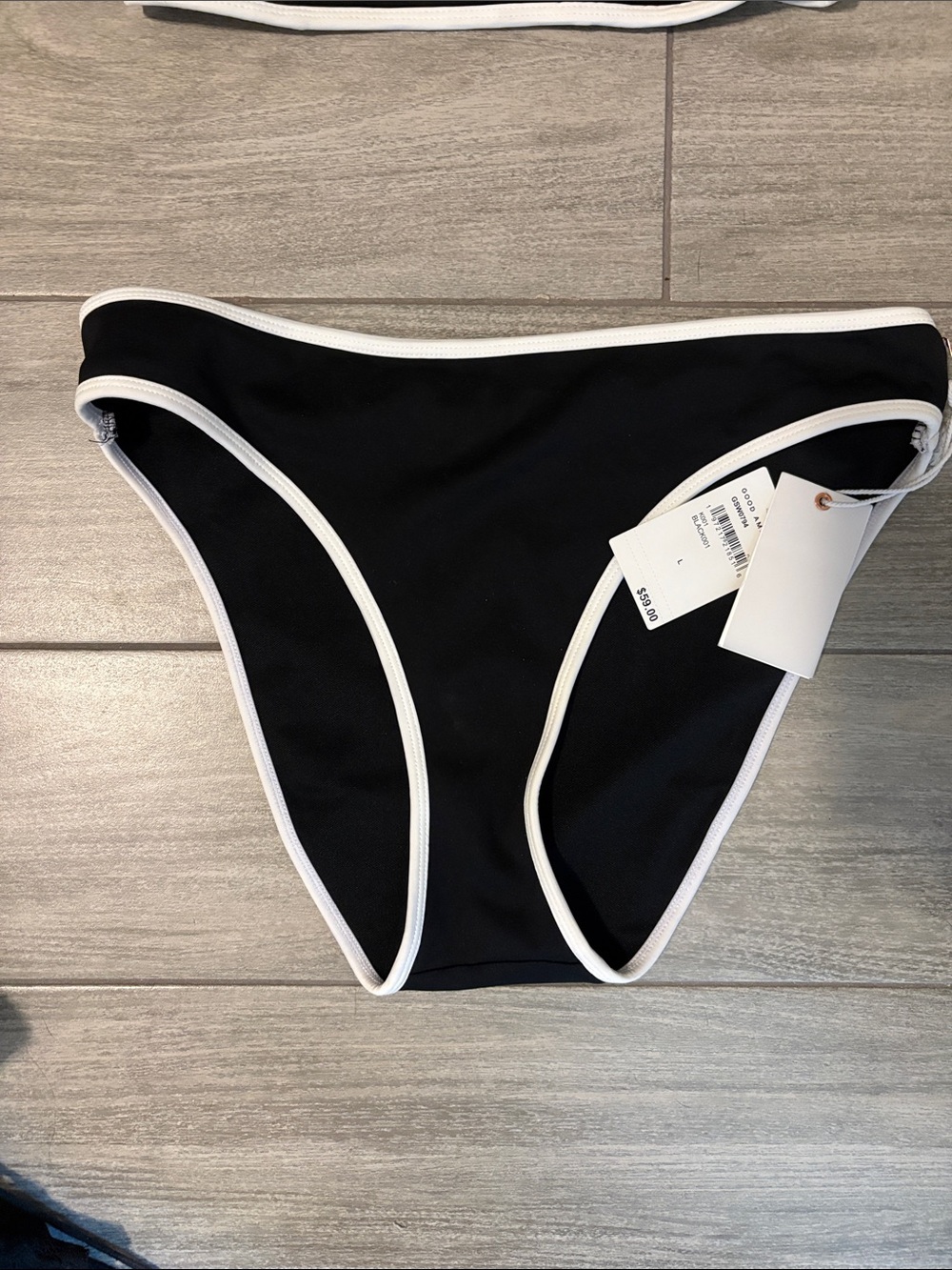 Good American Black Bikini Bottom with White Trim